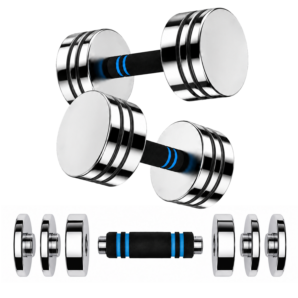 ARVIVO 2pcs/1pc Steel Ultracompact Adjustable Weight Dumbbells with Foam Handle 5lbs/10lb/15lb/20lb/30lb/50lb Silver Home Gym Workout