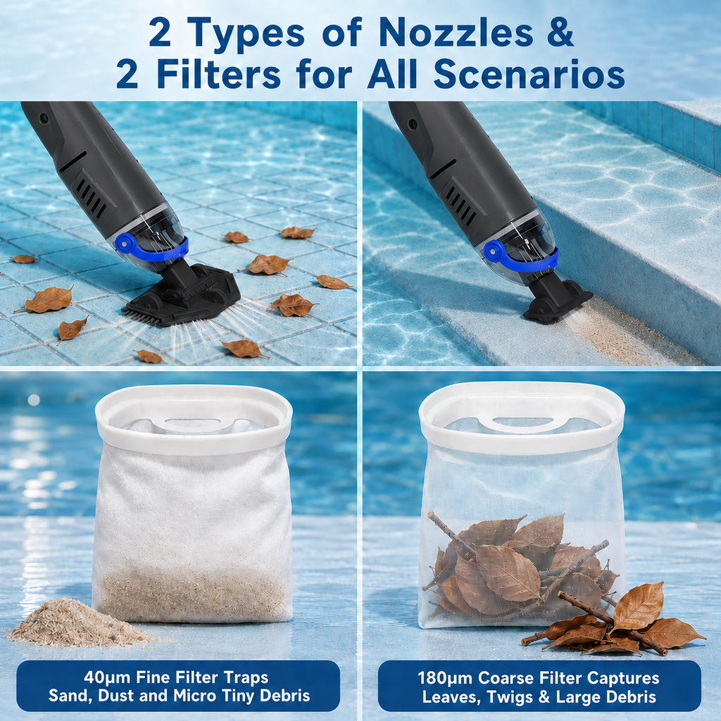 ARVIVO Cordless Handheld Pool Vacuum for Above Ground & Inground Pools, Rechargeable Pool Cleaner, 60-Min Runtime, Dual Heads, 116in Telescopic Pole, Gray