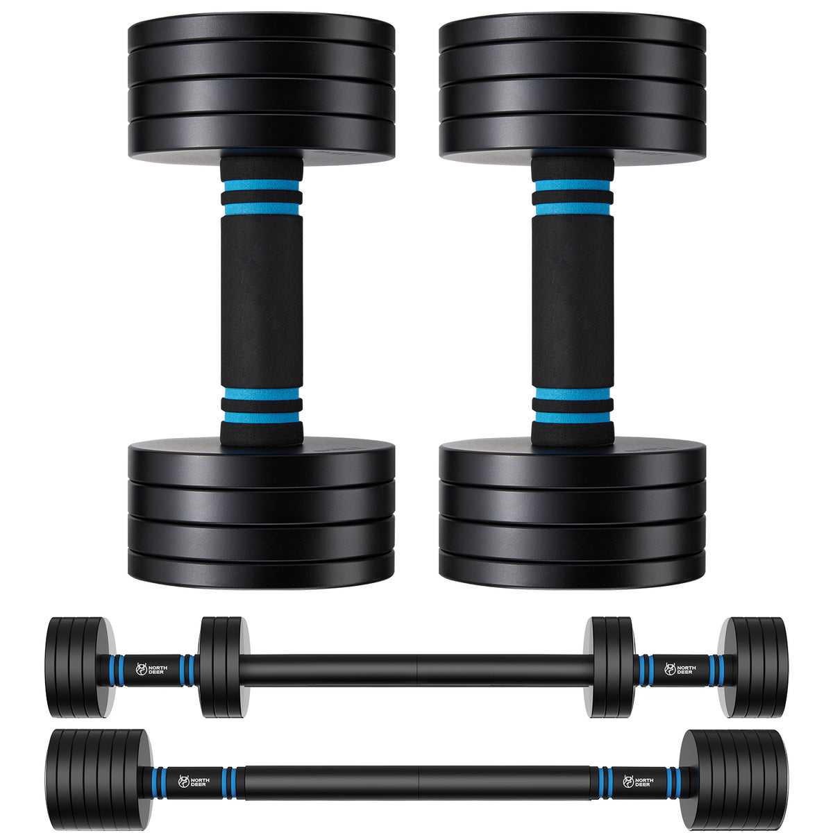 ARVIVO 2pcs V2.0 Upgraded Adjustable Steel Dumbbells 2-in-1 Dumbbell Barbell Set for Home GYM Workout 15lbs/20lbs/30lbs Silver/Black