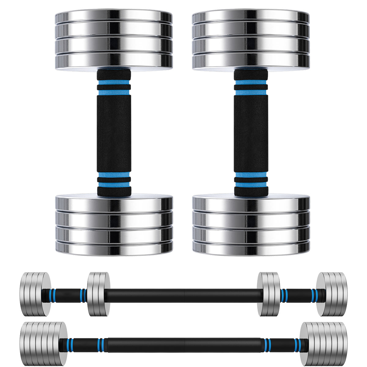ARVIVO 2pcs V2.0 Upgraded Adjustable Steel Dumbbells 2-in-1 Dumbbell Barbell Set for Home GYM Workout 15lbs/20lbs/30lbs Silver/Black