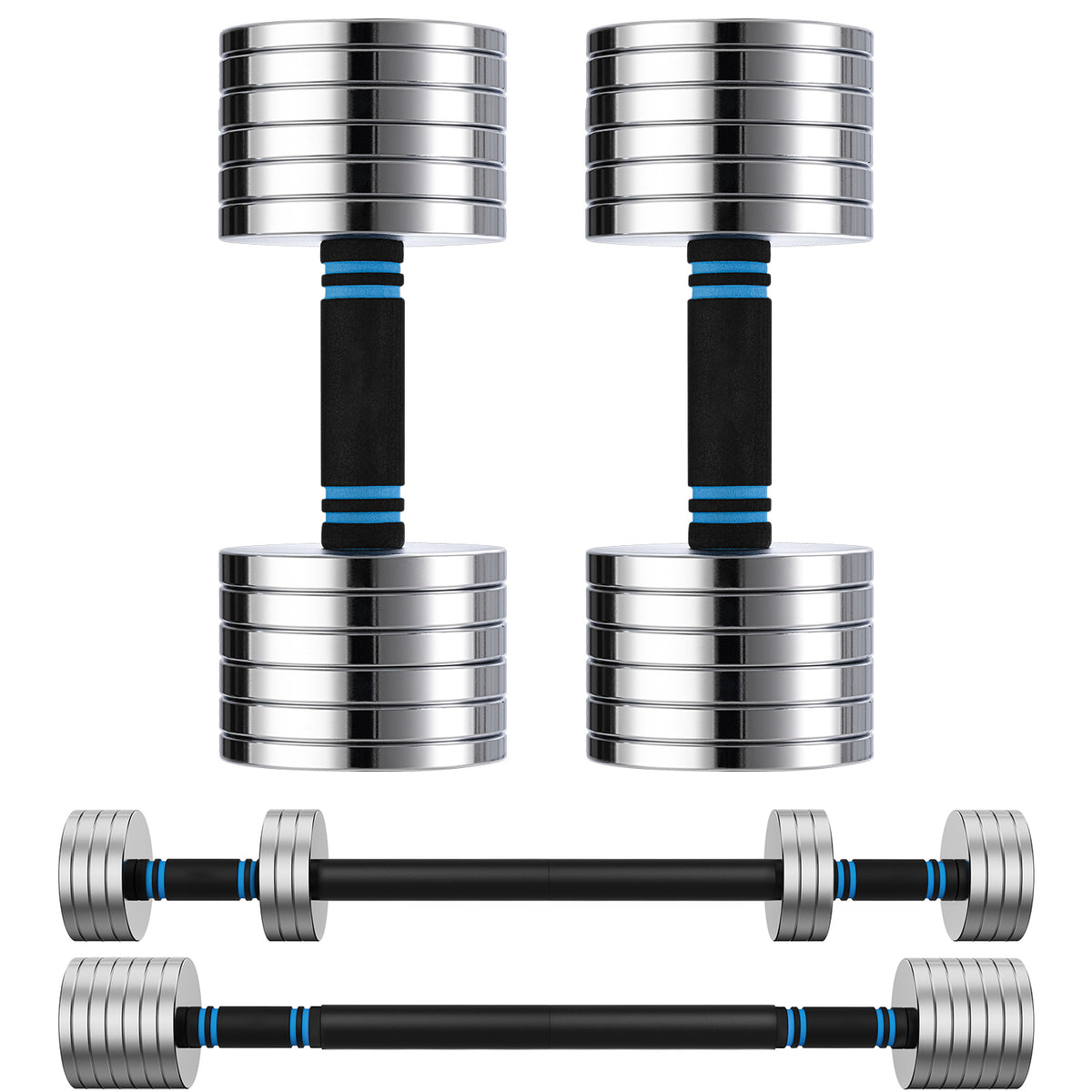 ARVIVO 2pcs V2.0 Upgraded Adjustable Steel Dumbbells 2-in-1 Dumbbell Barbell Set for Home GYM Workout 15lbs/20lbs/30lbs Silver/Black